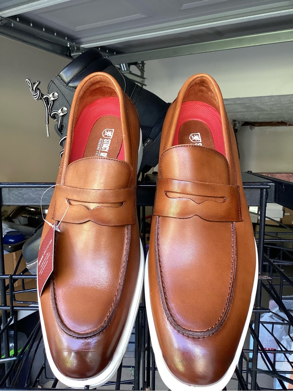 Stacy Adams Men's Tan Leather Penny Loafers with Red Insole